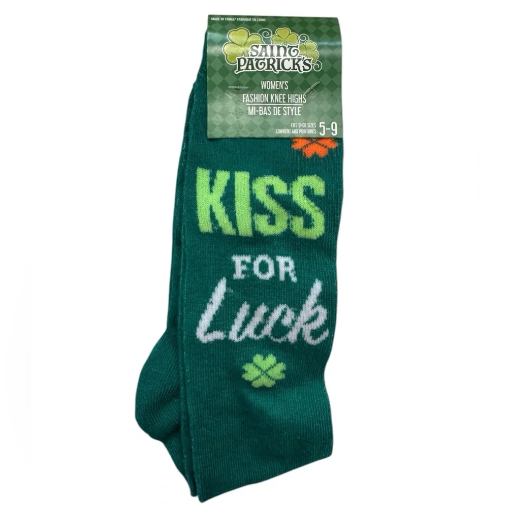 NWT Green 'Kiss for Luck' Knee High Socks